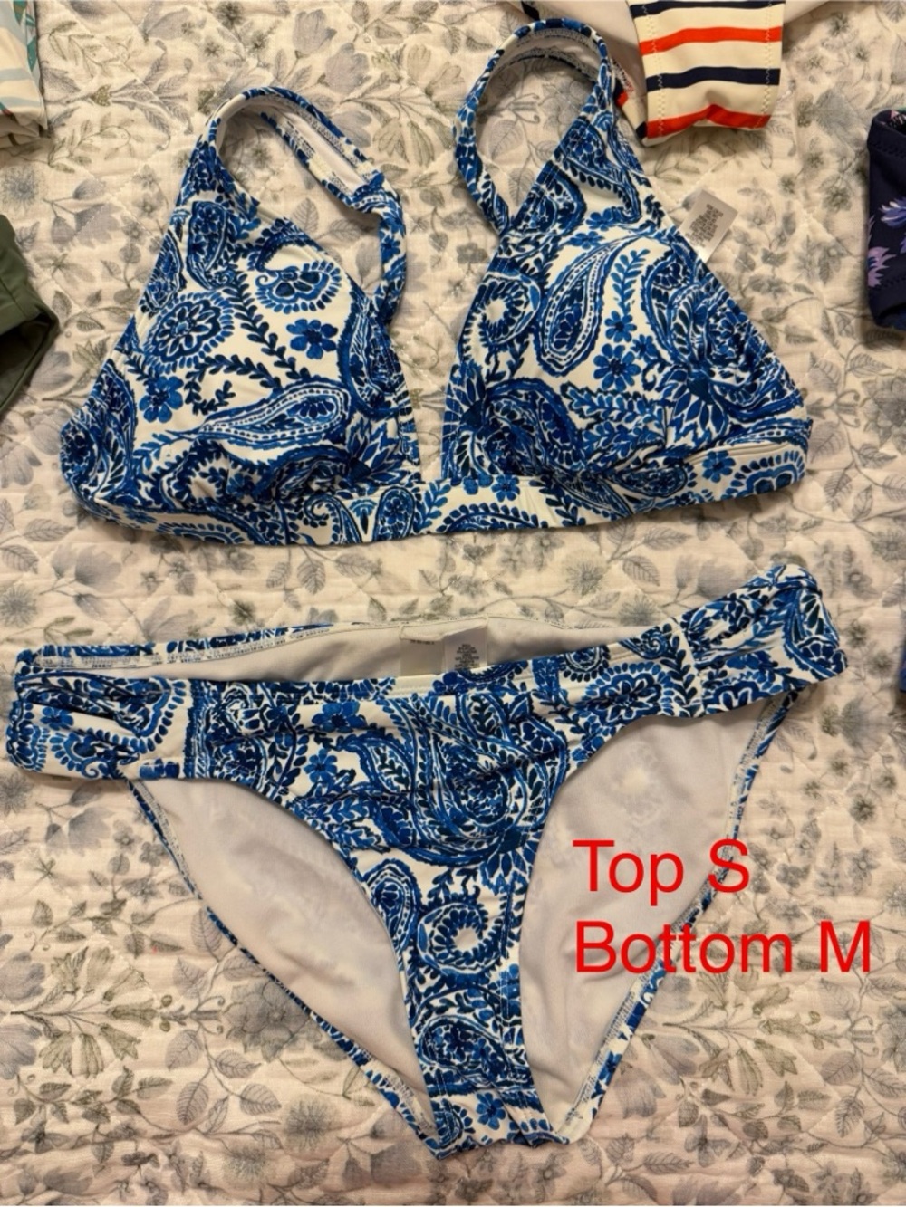 Blue & White Paisley Bikini Set